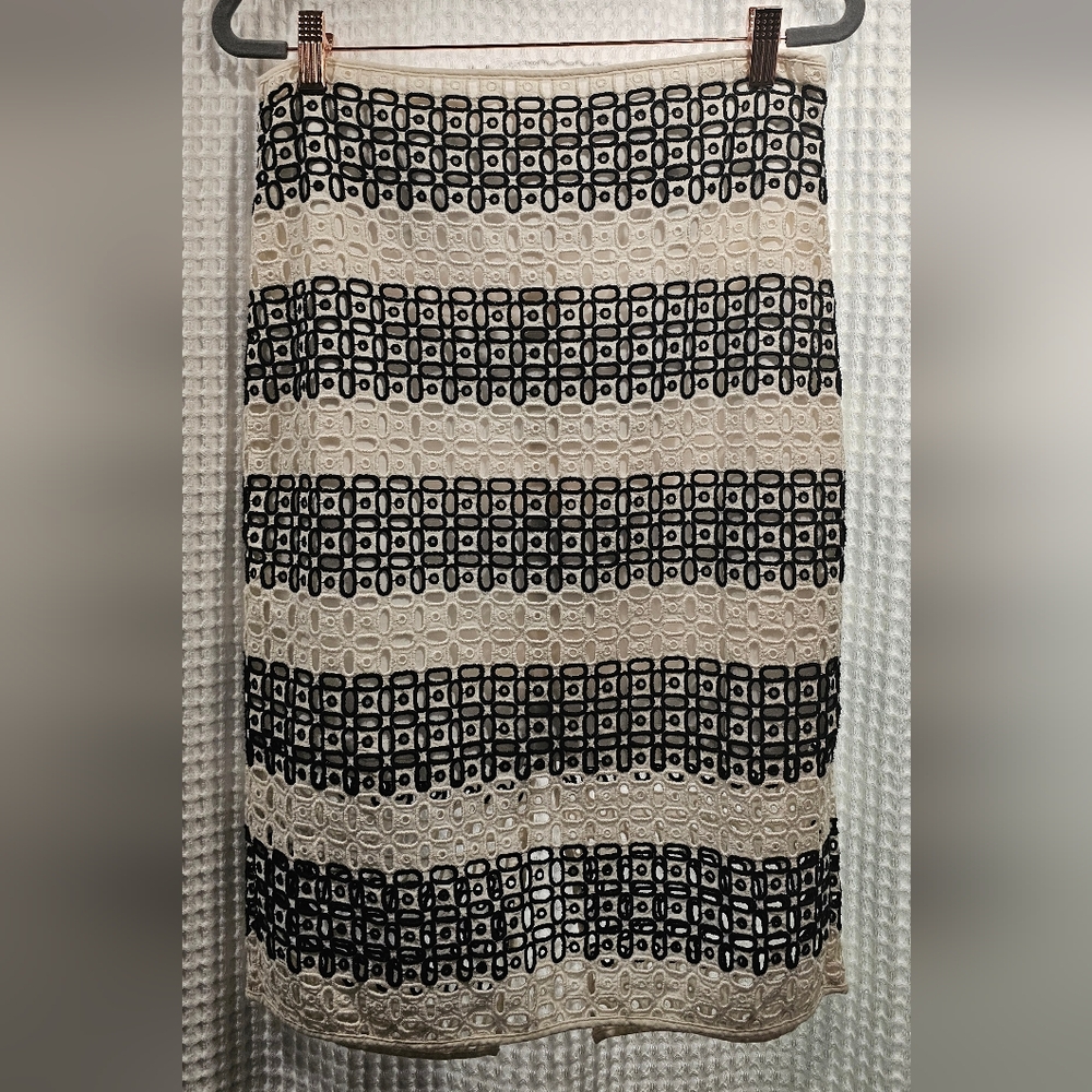 Banana Republic Cream and Black Lace Stripe Pencil Skirt